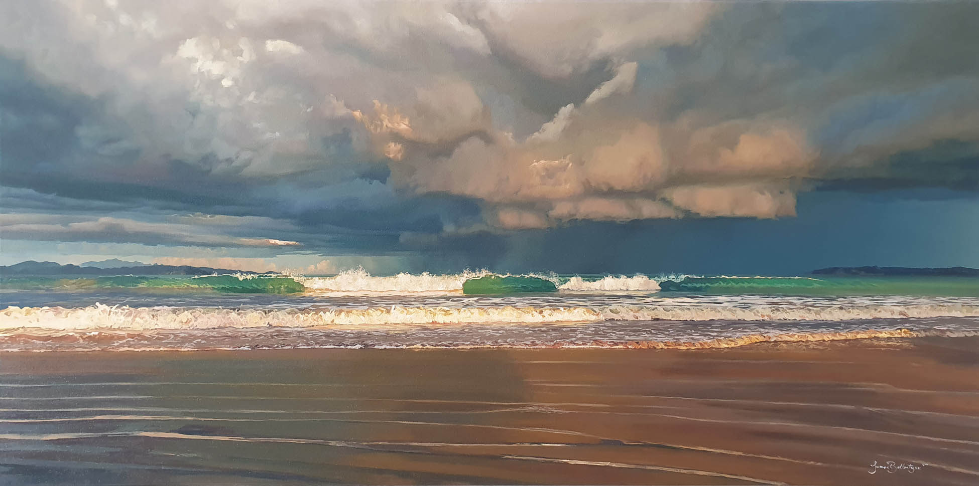 Breaking Of The Storm - Orewa Beach, Auckland, Oil on Canvas board 1020 x 510 mm, $4100 Framed Print $1200