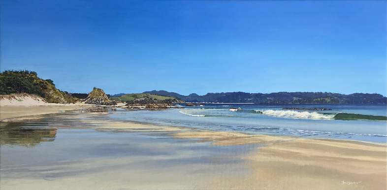 Coastal Oasis, Tawharanui Regional Park, Auckland, Oil on Canvas 45 x  91 mm $3900