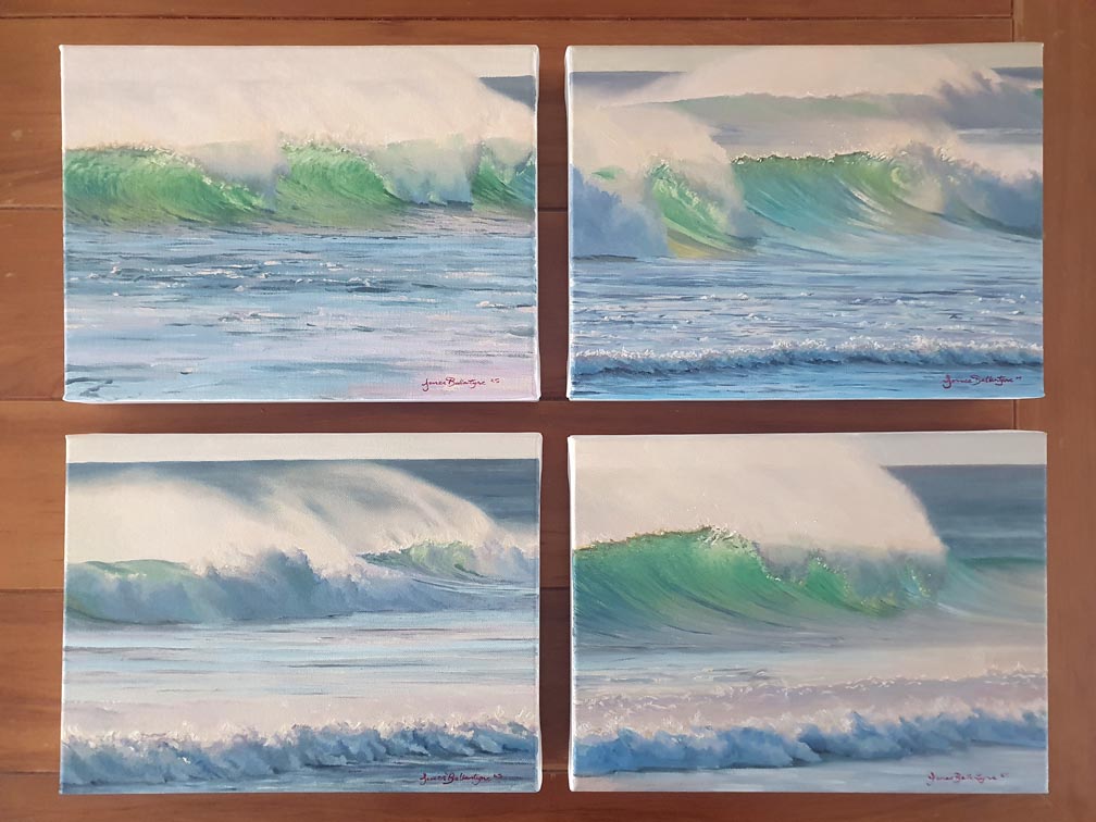 Sunset Muriwai Beach, Auckland, Oil on Canvas board 228 x 304 mm $600 each