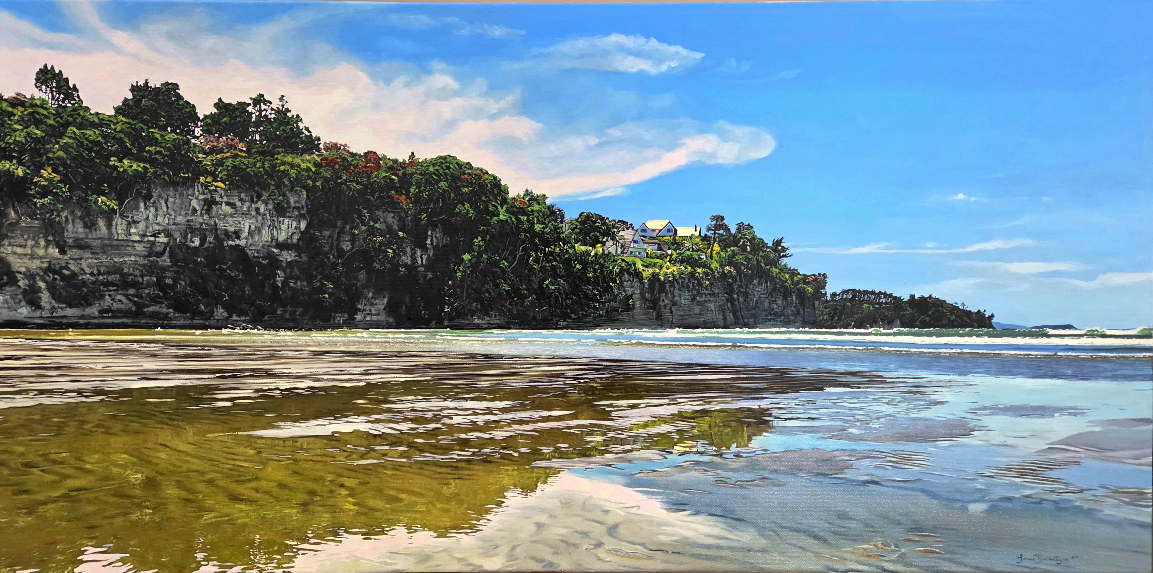 Quiet Reflection, Orewa Beach, Auckland, Oil on Canvas 910 x  450 mm $4100