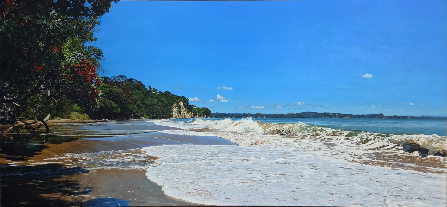 The Only Place To Be, Stanmore Bay, Auckland, Oil on Canvas 1500 x  750 mm $8500